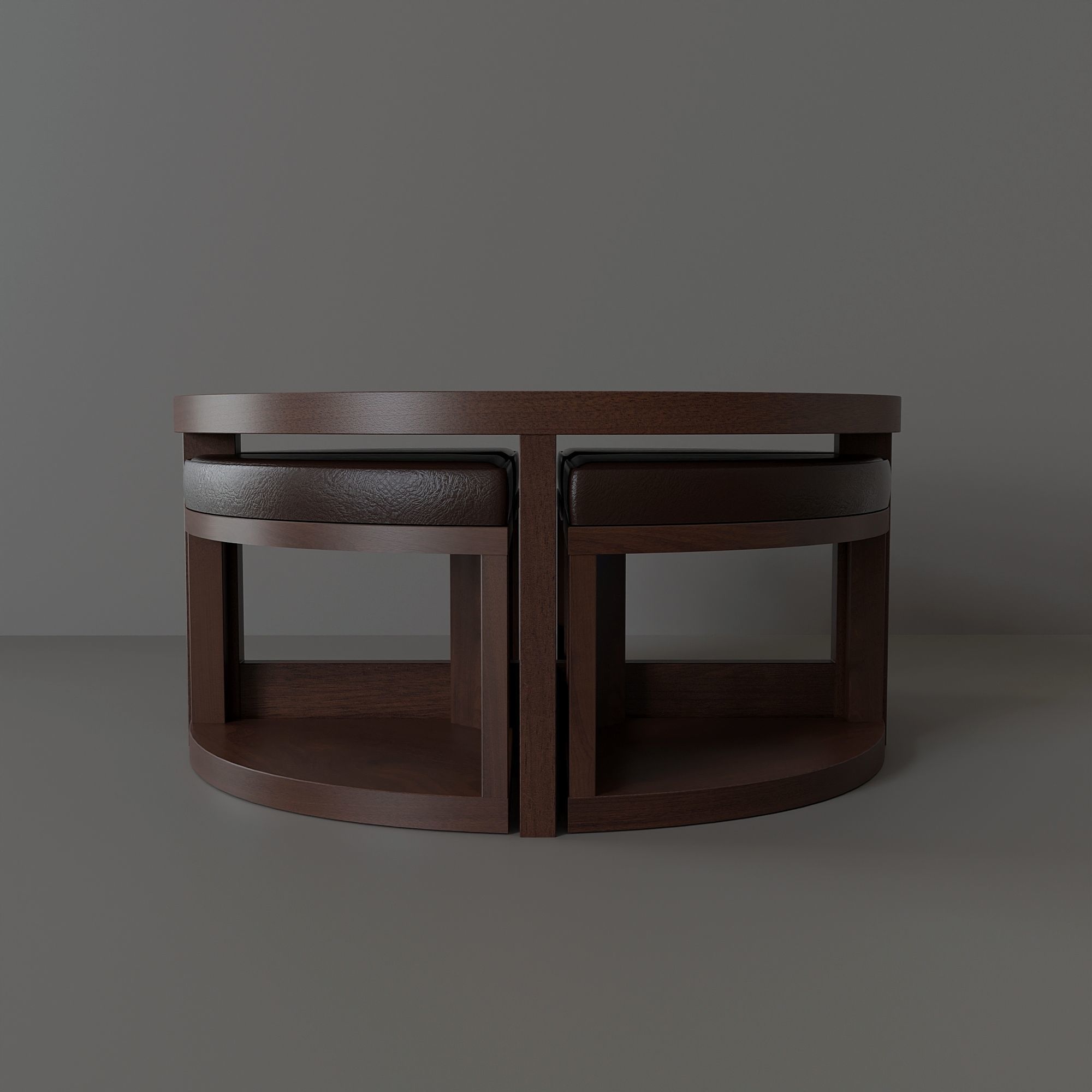 Coffee table with 4 ottomans Low-poly 3D model_3