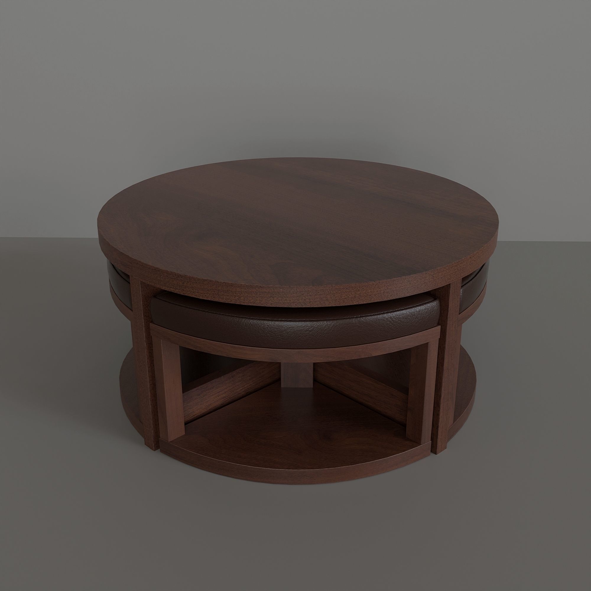 Coffee table with 4 ottomans Low-poly 3D model_2