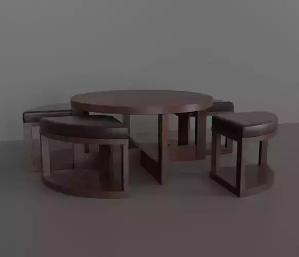 Coffee table with 4 ottomans Low-poly 3D model