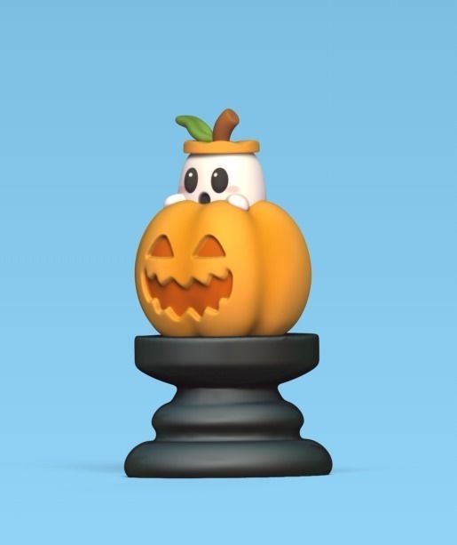Halloween Chess - Ghost Pumpkin 3D print model_1