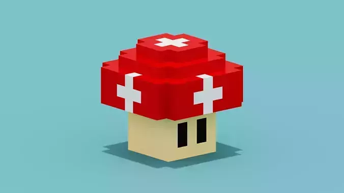 Voxel Super Mario Mushroom Low-poly 3D model