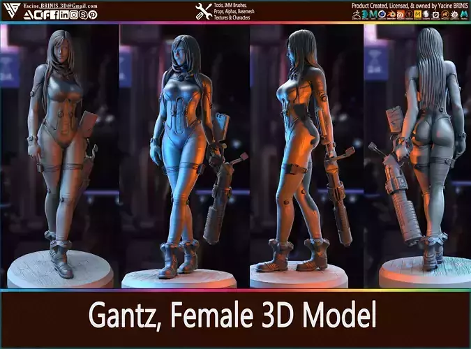 Gantz 3D Model statue of woman holding sword 3D print model
