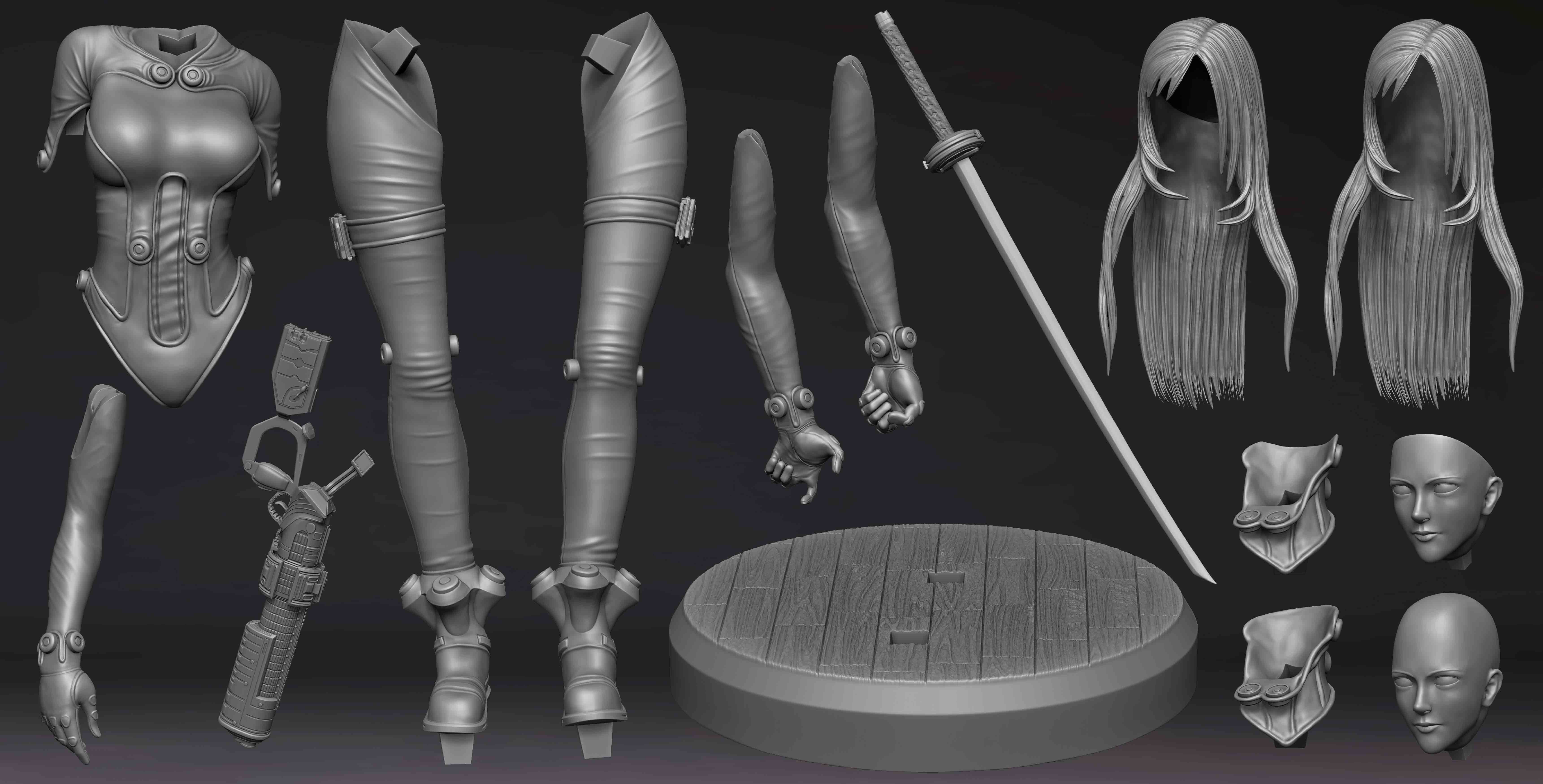 Gantz 3D Model statue of woman holding sword 3D print model_60