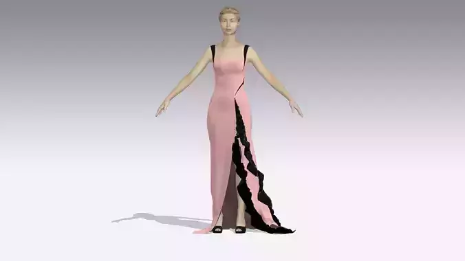  DRESS  POWDER PINK COLOR AND BLACK STRAPLESS 
