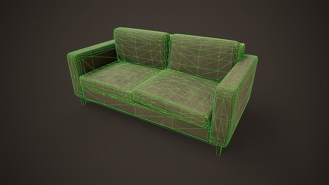 Shabby sofa Low-poly 3D model 3