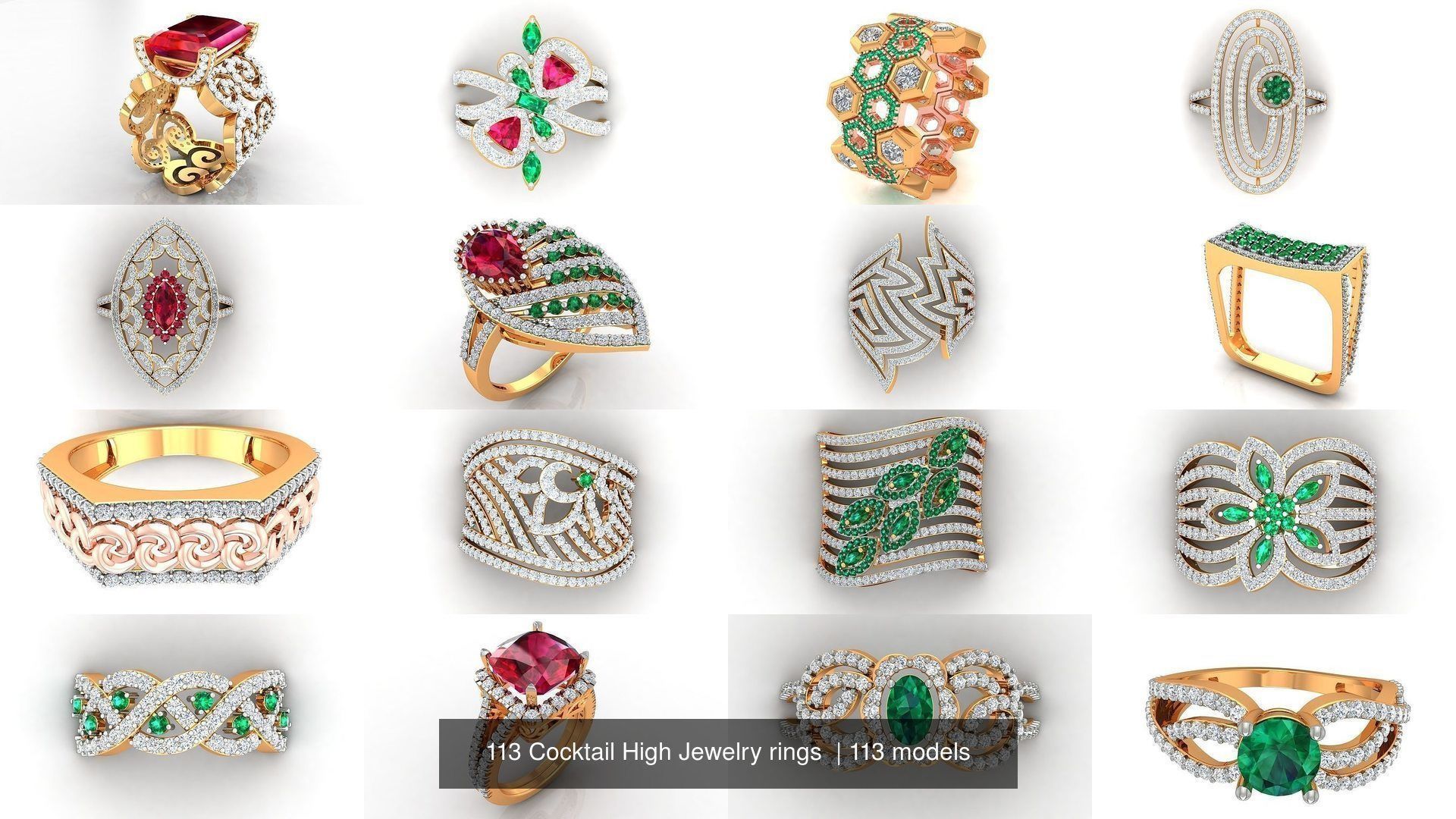 113 Cocktail High Jewelry rings  3D Model Collection_8