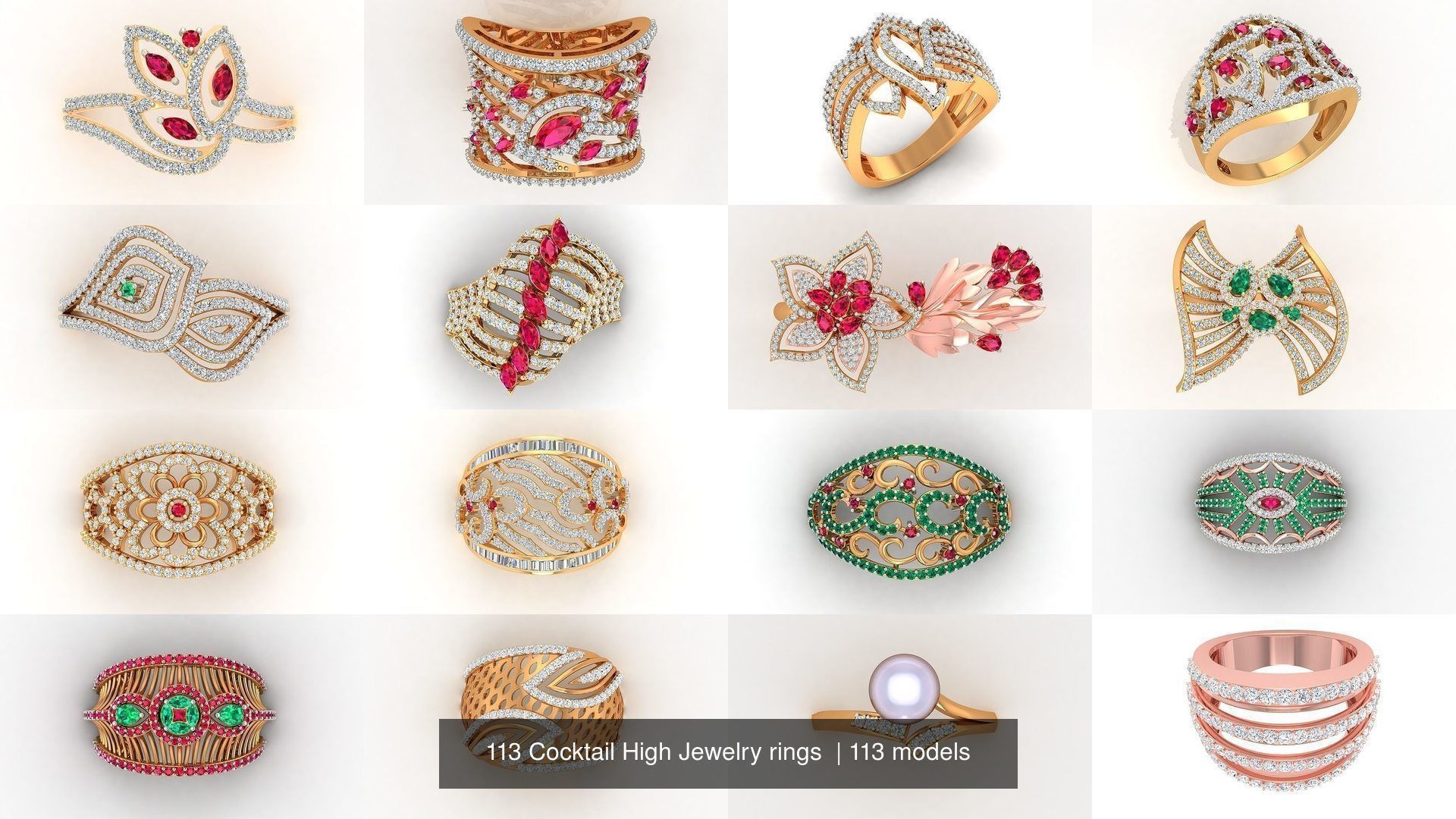 113 Cocktail High Jewelry rings  3D Model Collection_14