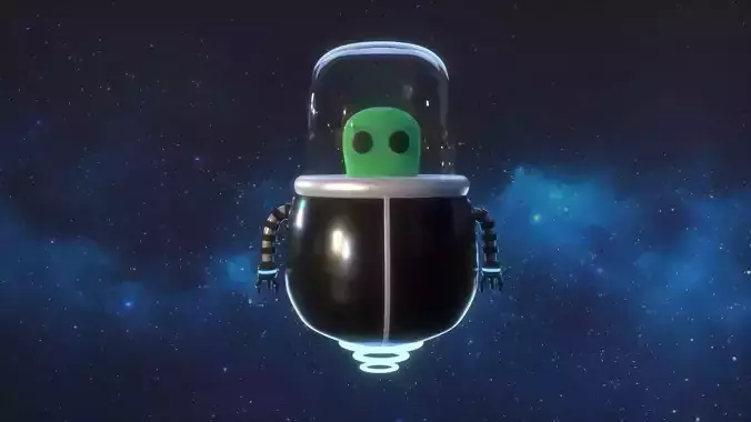 Simple rigged Green Alien in metal suit