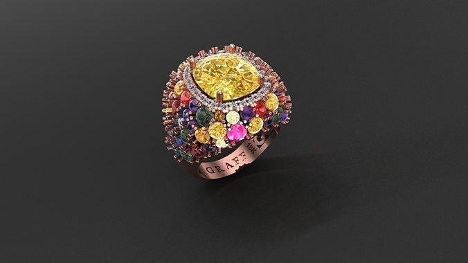 Graff ring with yellow diamond 3D print model