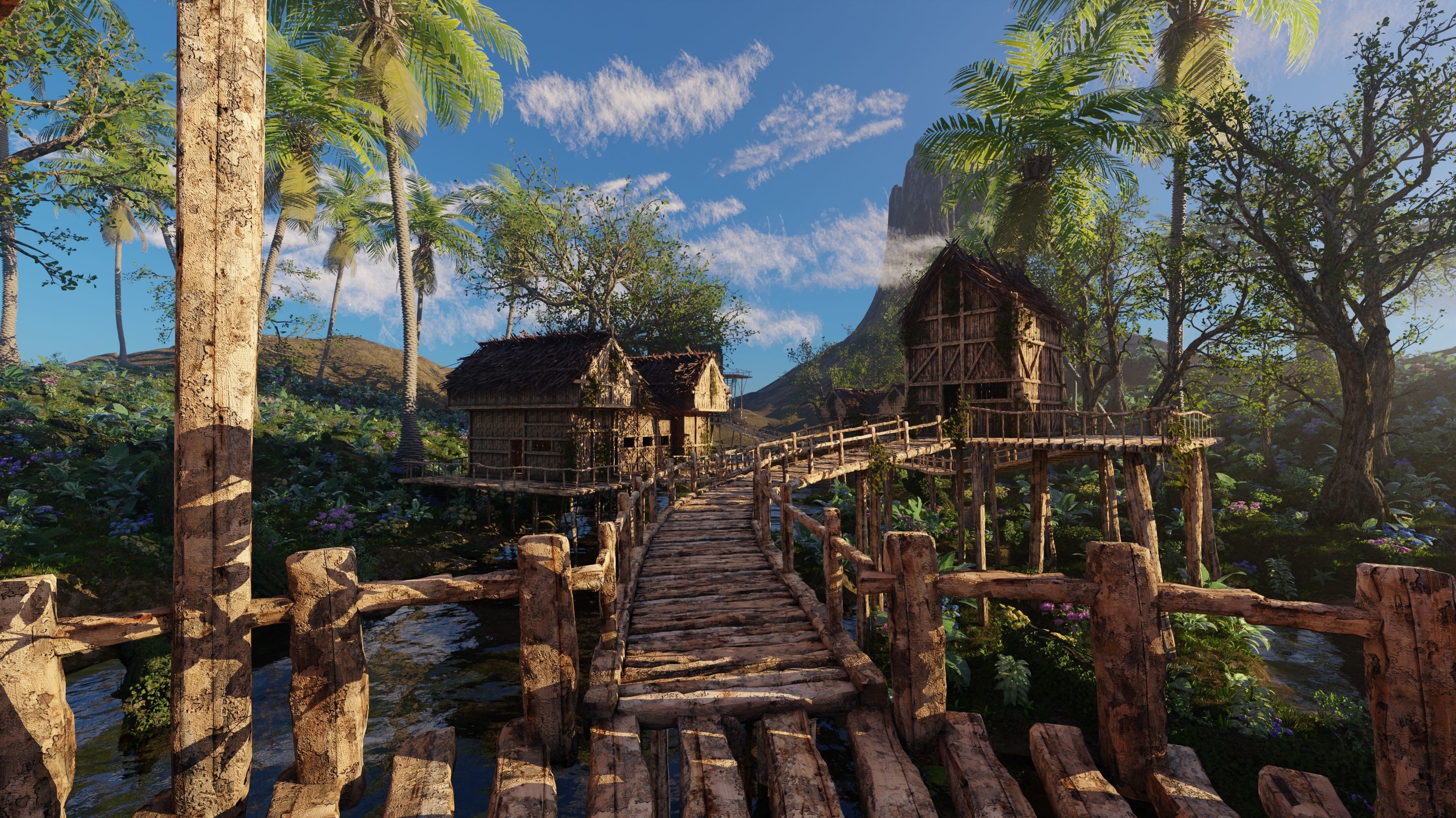 Riverside Village Scene 3D model_11