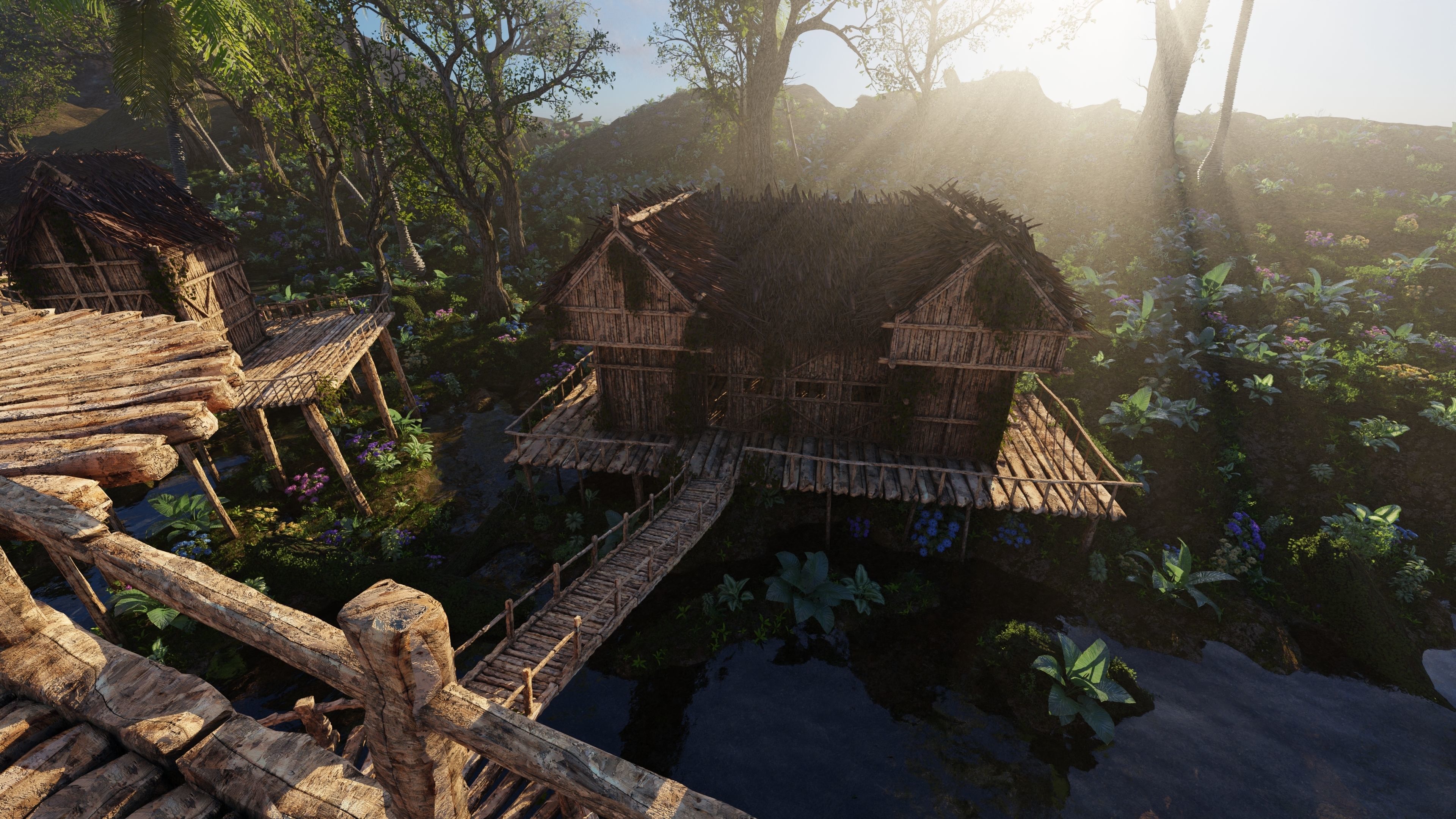 Riverside Village Scene 3D model_7