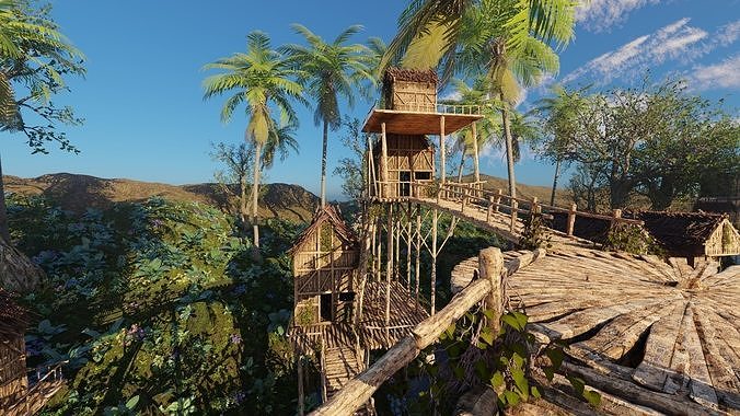 Riverside Village Scene 3D model 7