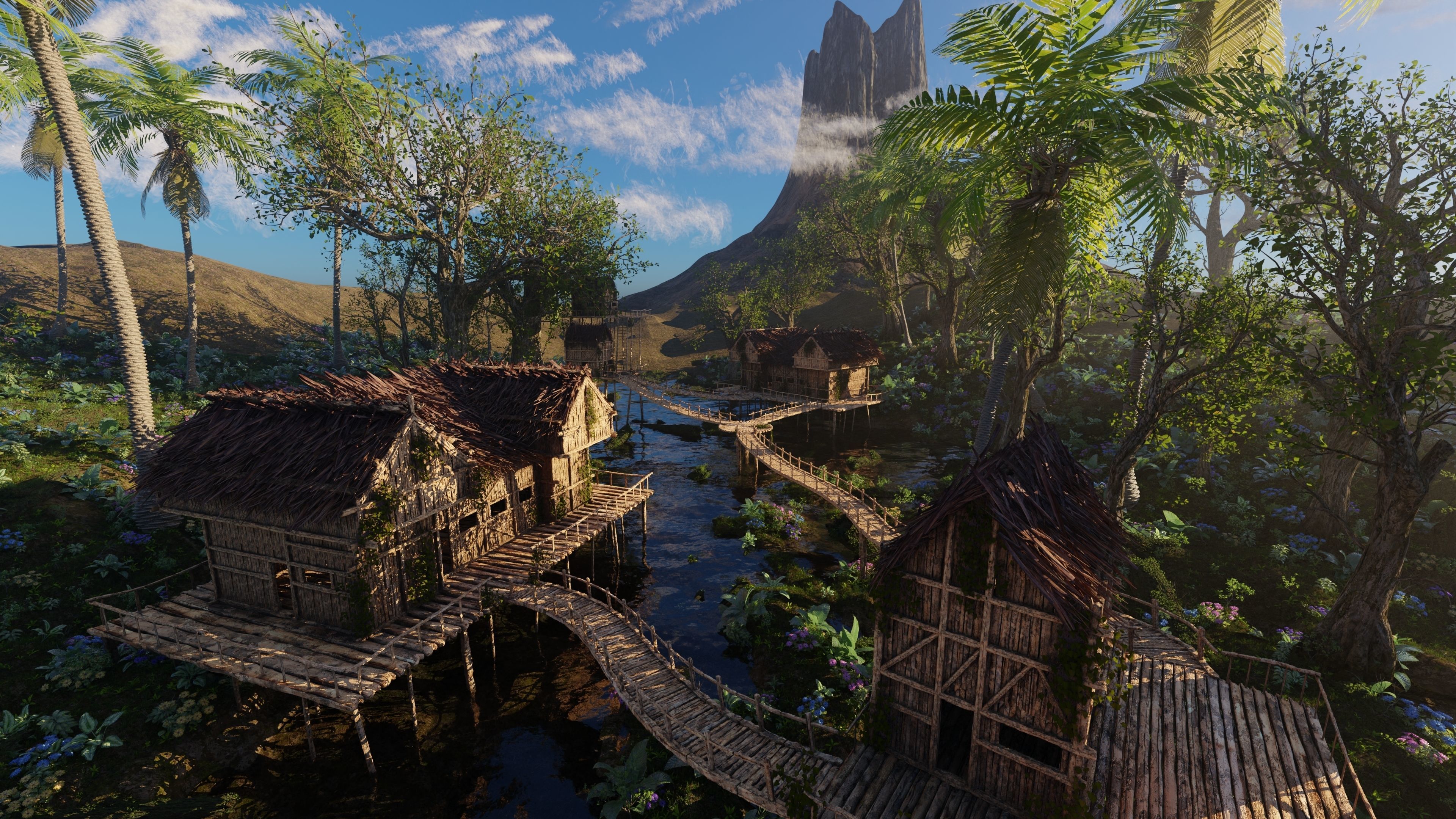 Riverside Village Scene 3D model_14