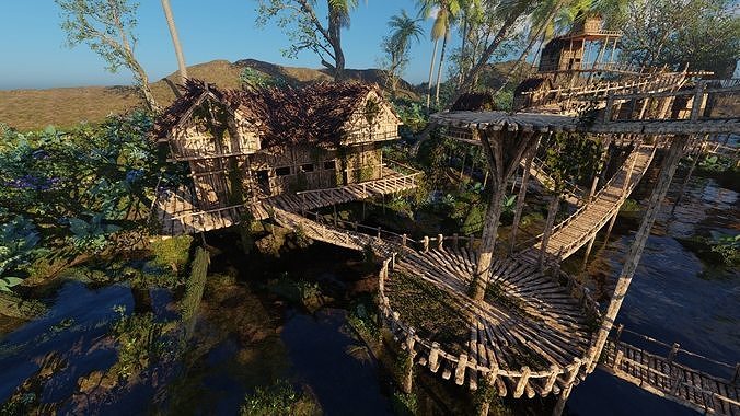 Riverside Village Scene 3D model 4