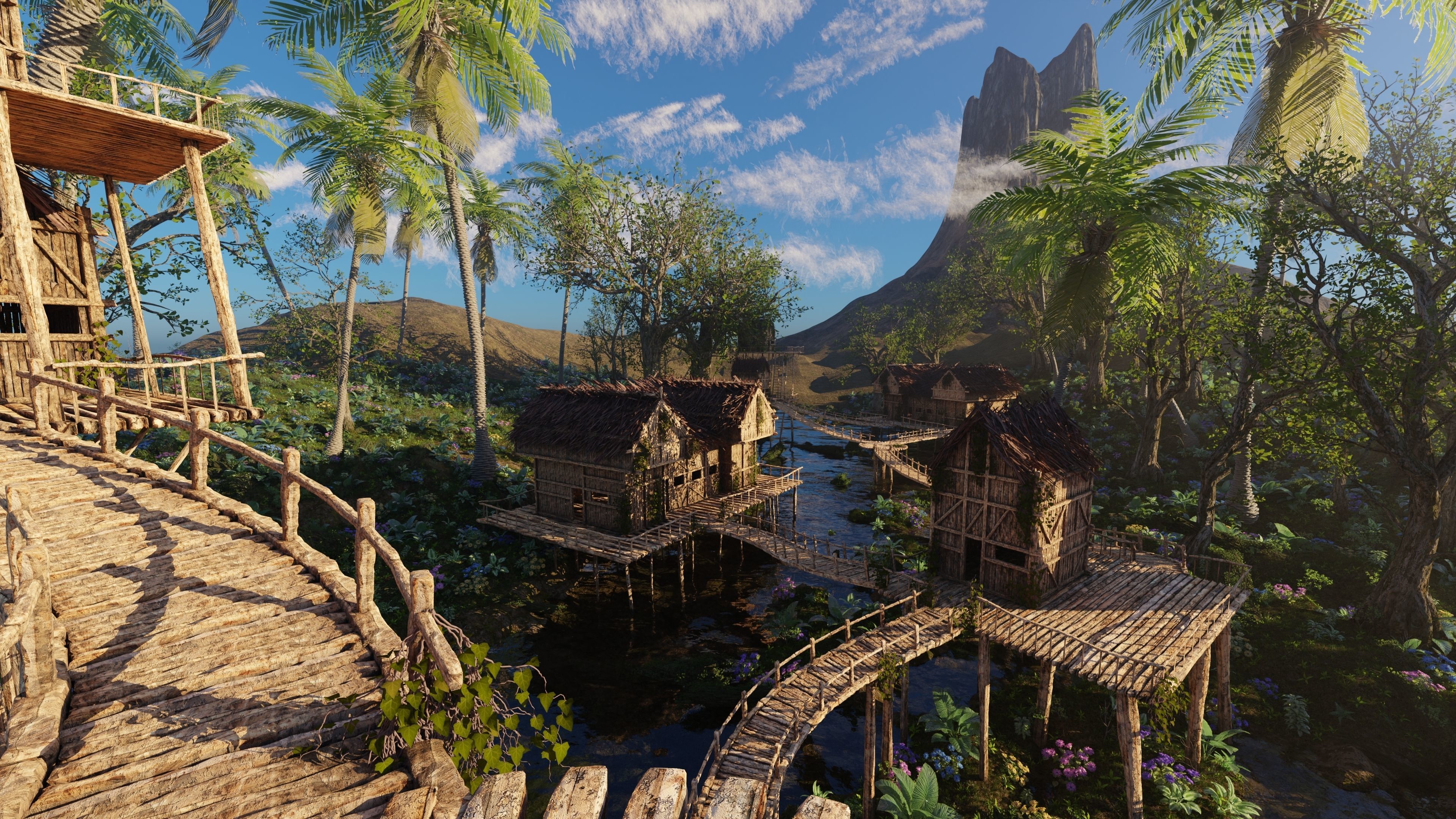 Riverside Village Scene 3D model_5