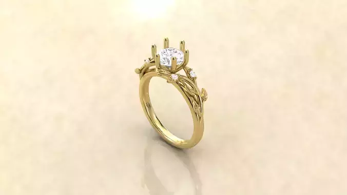 Leaf Vines Engagement Ring with Side Stones 3D print model