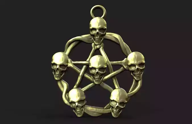 Skull pentagram pendant