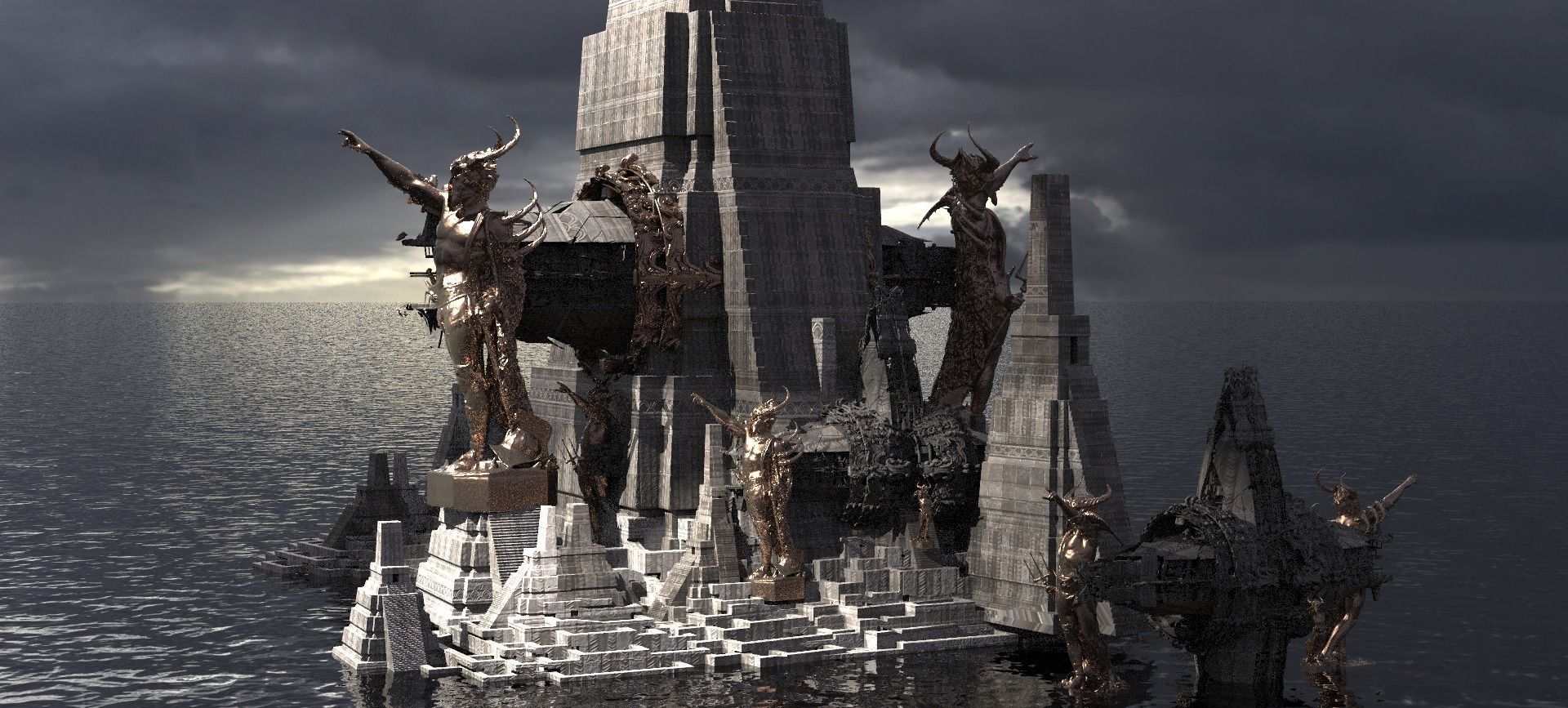 Aztec Temple Ocean City Kit bash 3D model_3