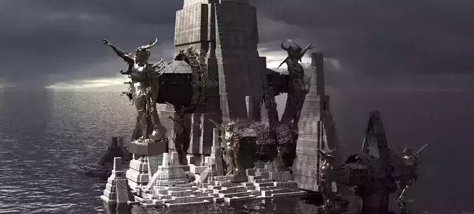 Aztec Temple Ocean City Kit bash 3D model