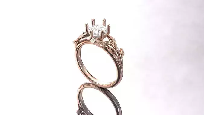 Leaf Vines Engagement Ring with Side Stones Version 2 3D print model