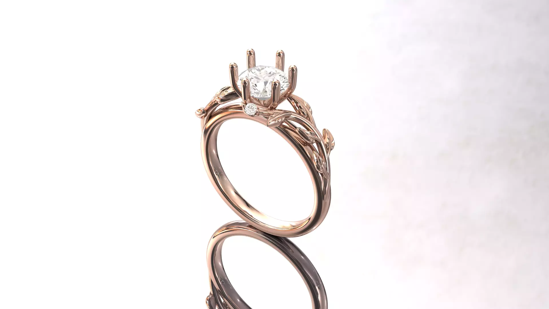 Leaf Vines Engagement Ring with Side Stones Version 2 3D print model_0