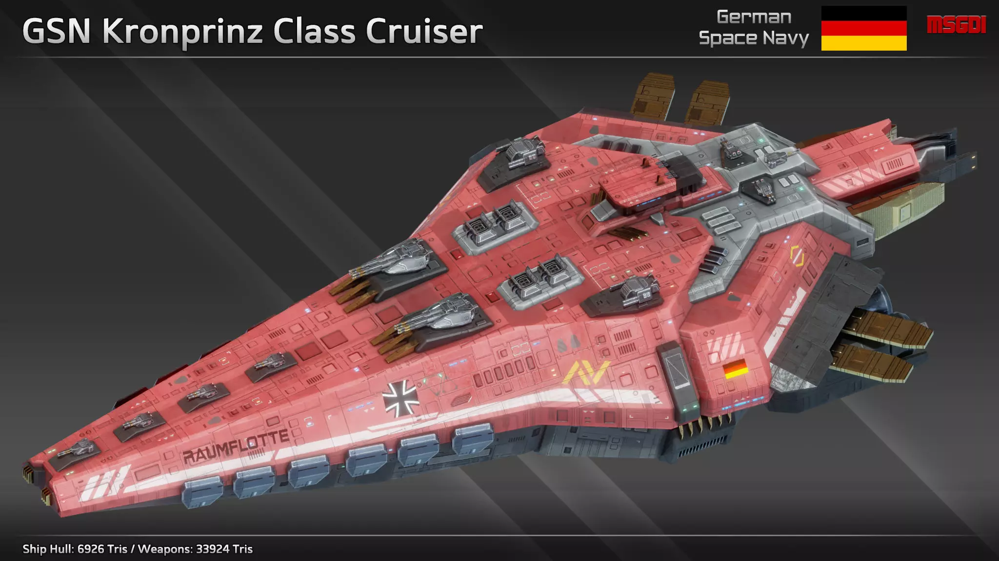 GSN Spaceship Kronprinz Class Cruiser Low-poly 3D model