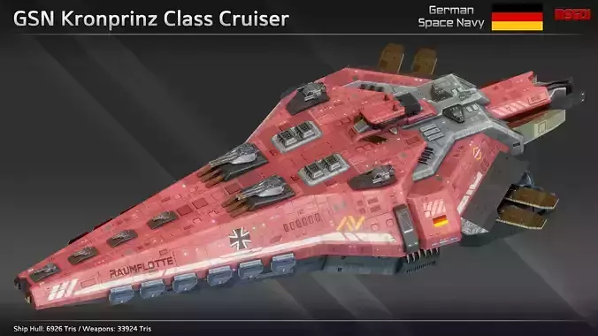 GSN Spaceship Kronprinz Class Cruiser Low-poly 3D model