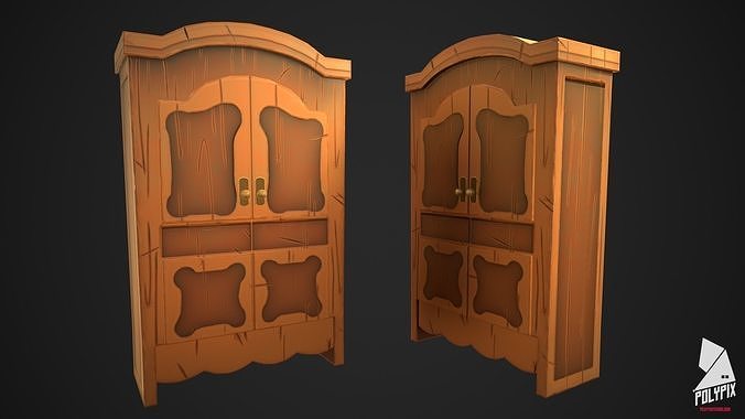 Wardrobe pair of wooden cupboards Low-poly 3D model