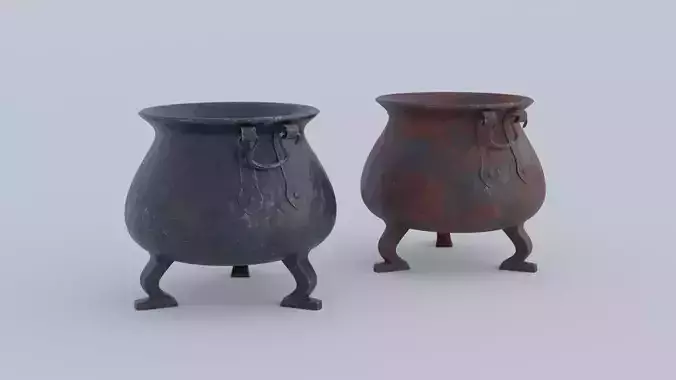 Forged Iron Cauldron with 4K Textures 3D model