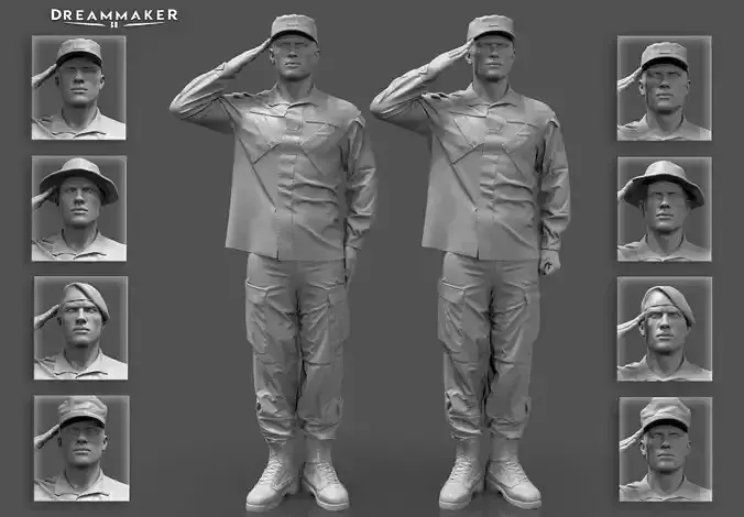 Soldier in military salute pose 3D print model