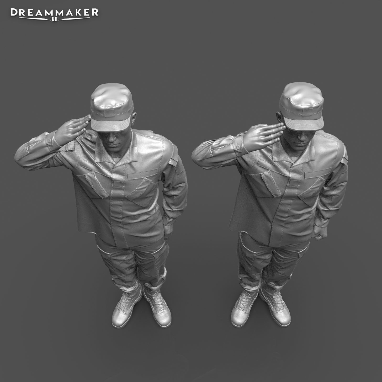 Soldier in military salute pose 3D print model_3