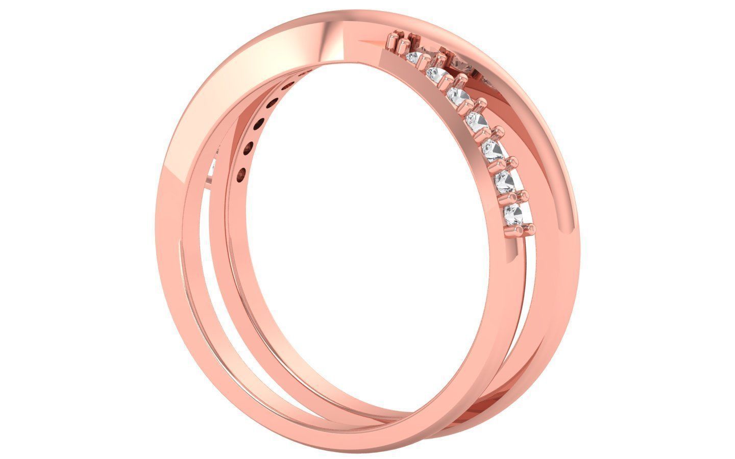 Solitaire Wedding Engagement Women Bypass Double Band Rings 3D print model_2