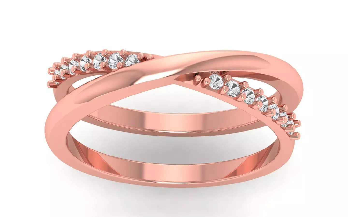 Solitaire Wedding Engagement Women Bypass Double Band Rings 3D print model_0