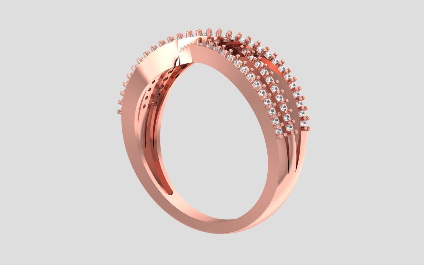 Solitaire Wedding Engagement Women Bypass Three Band Rings 3D print model_2