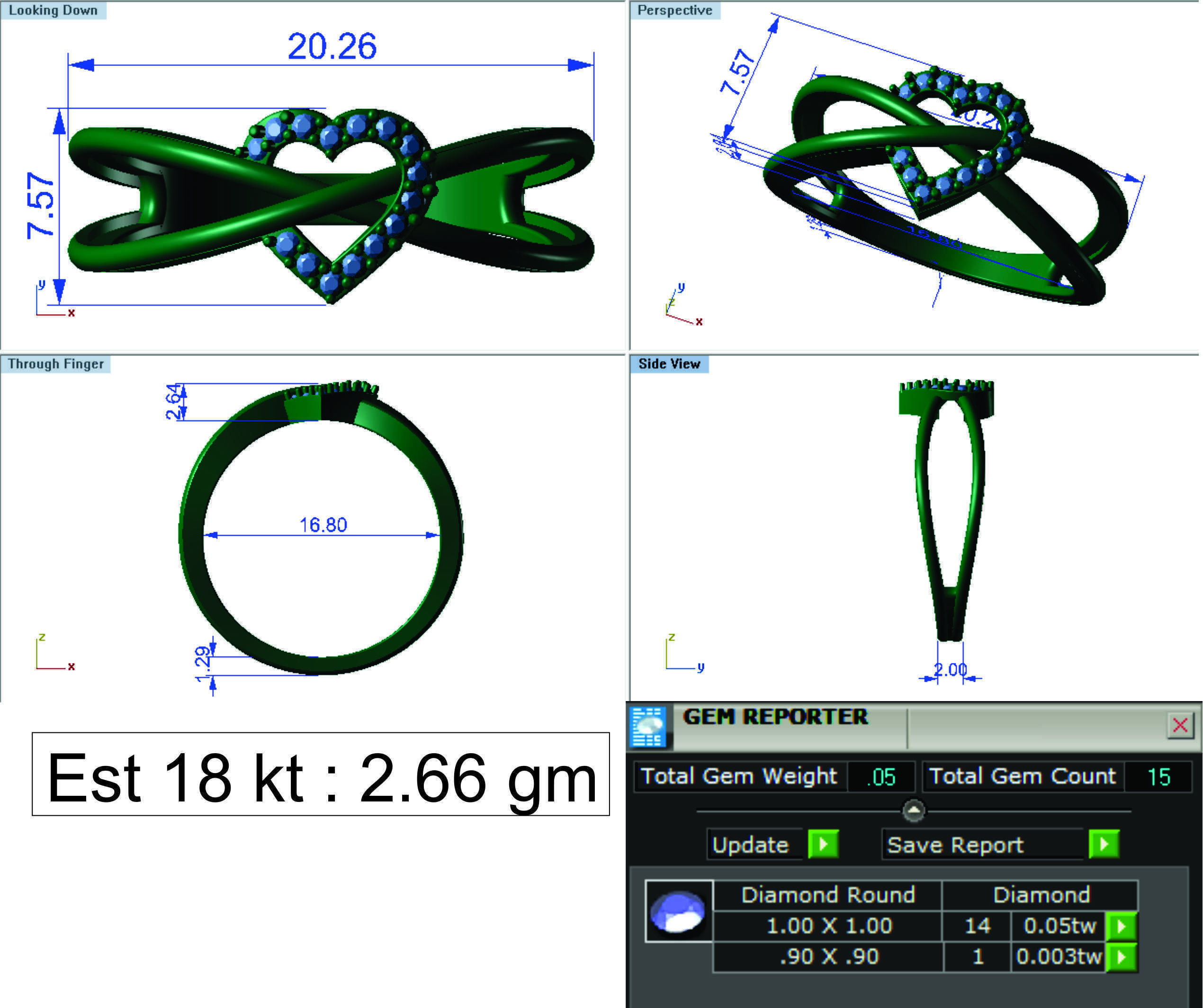 Solitaire Wedding Engagement Women Double Band Heart Rings 3D print model_3