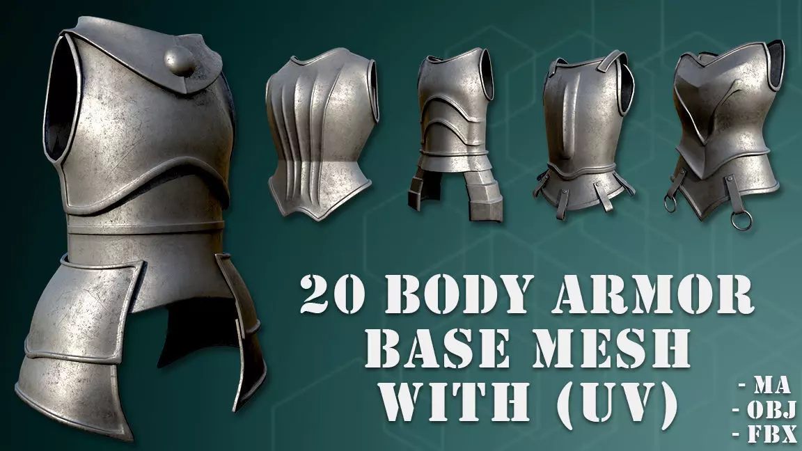 20 Body Armor Base Mesh Pack With UV Low-poly 3D model_0