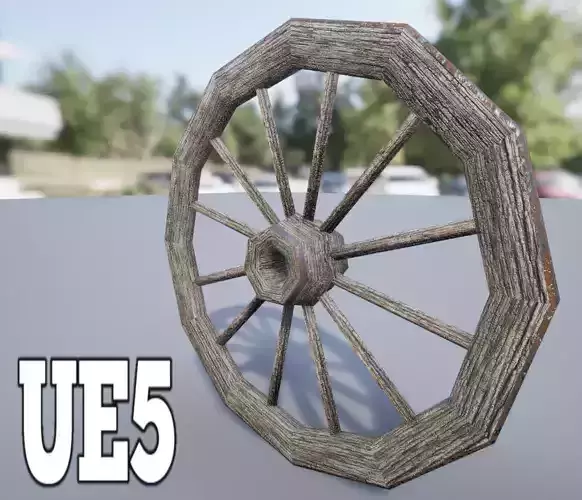 Wooden Wagon Wheel PBR Lowpoly 3D Model