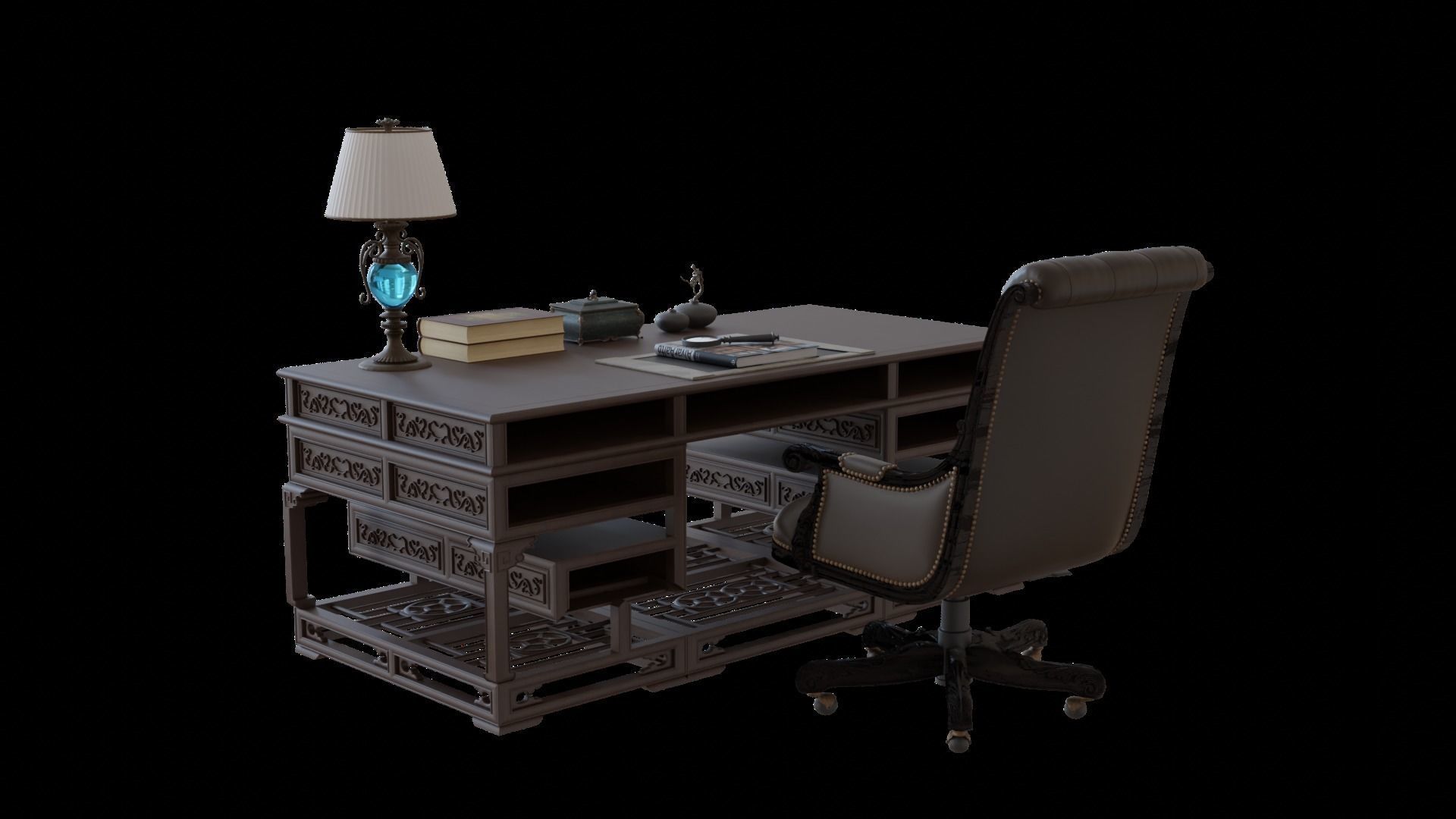 Chinese style CEO table 3D model_14