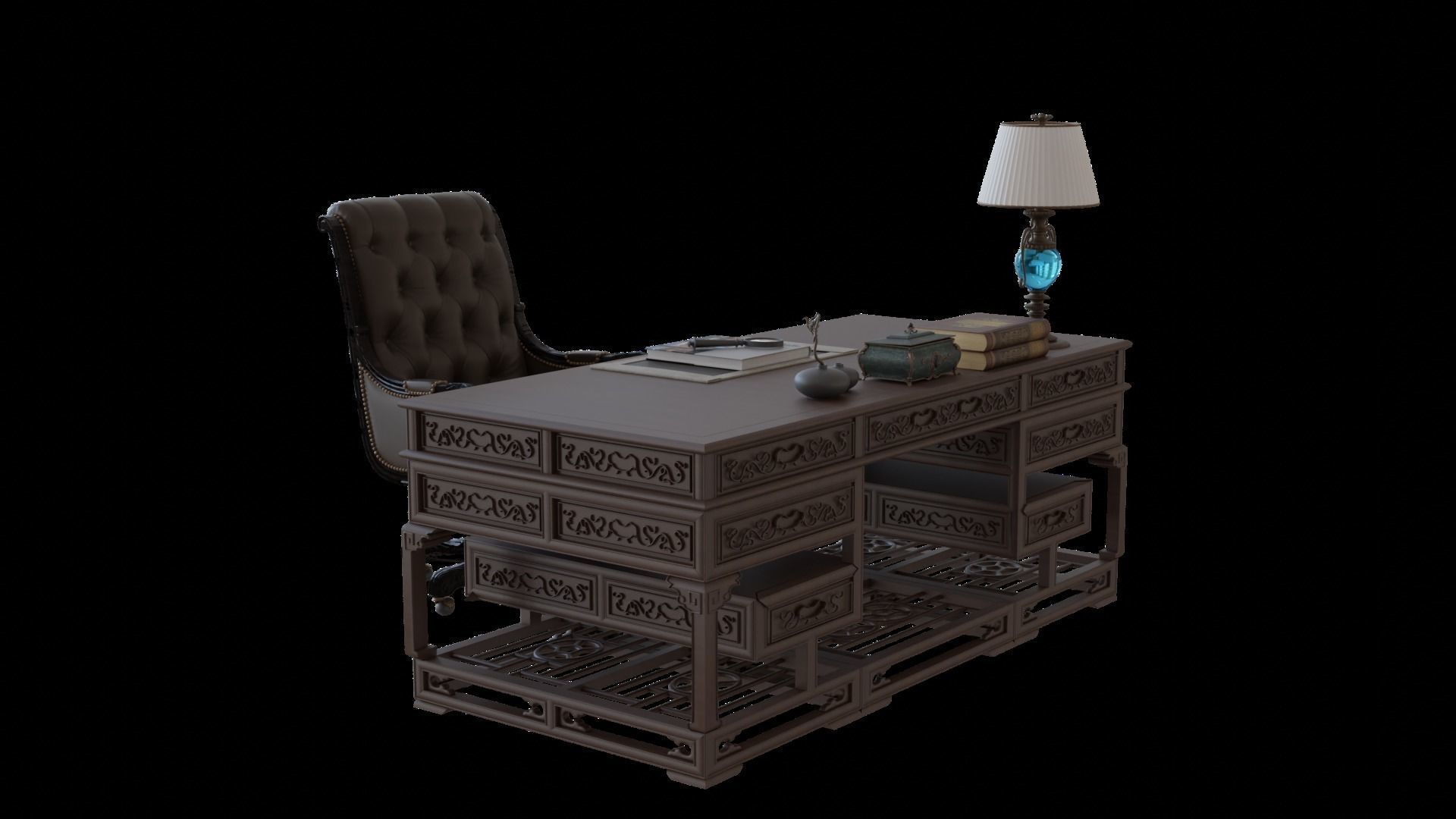 Chinese style CEO table 3D model_5