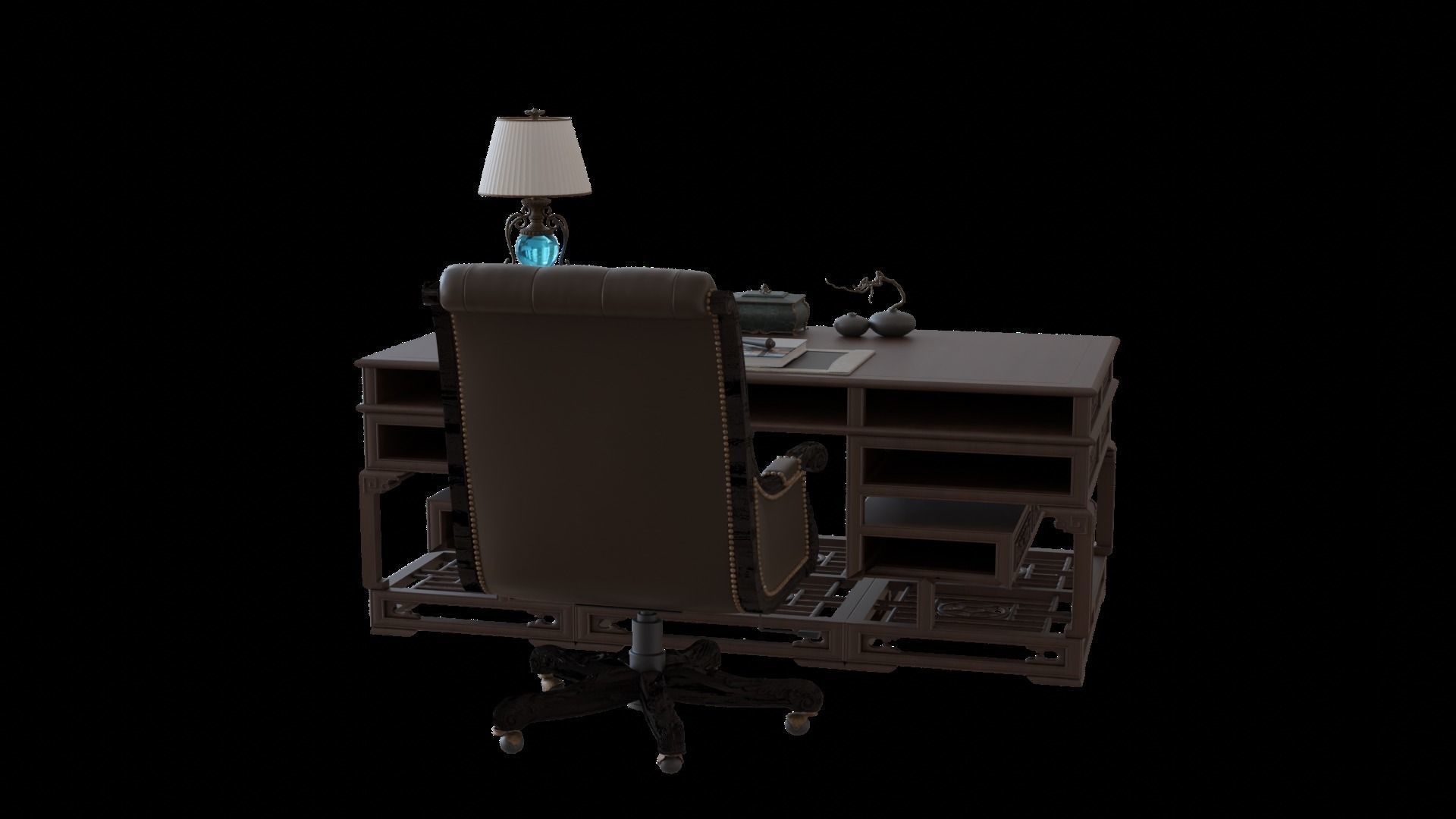 Chinese style CEO table 3D model_11