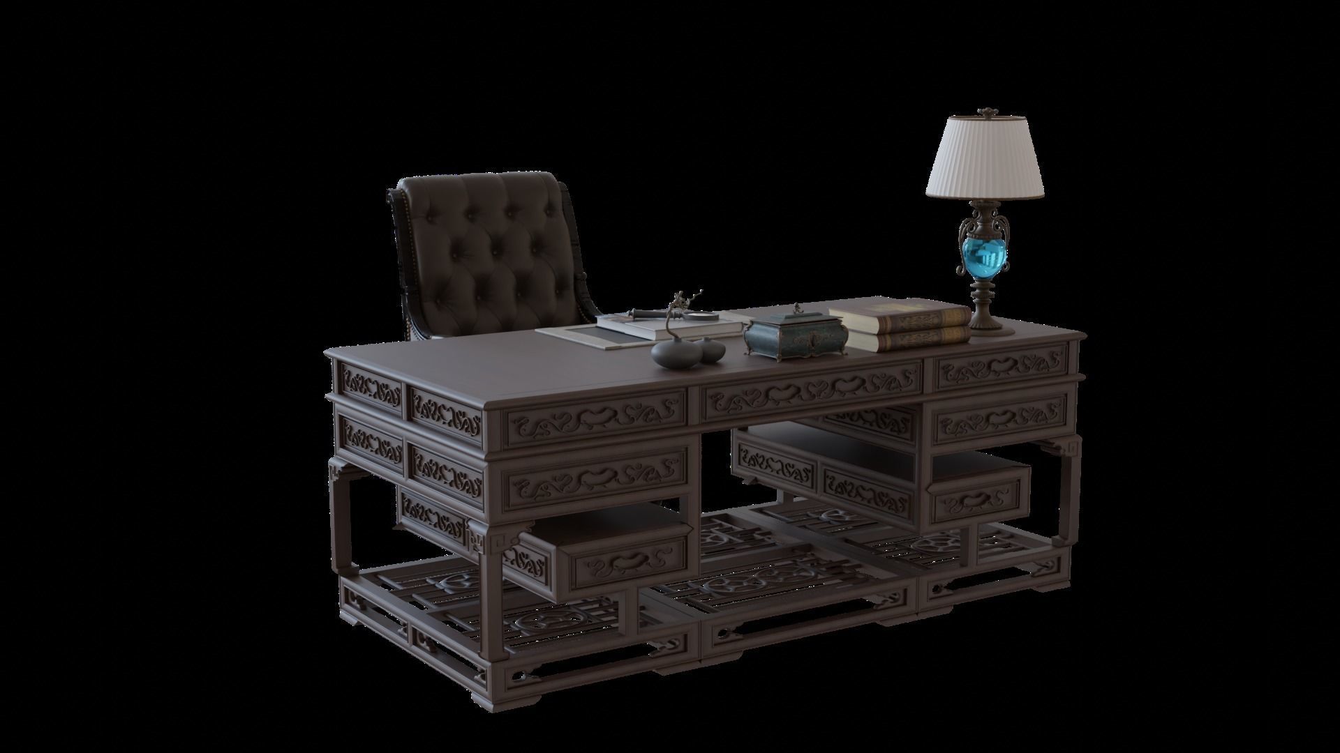 Chinese style CEO table 3D model_4
