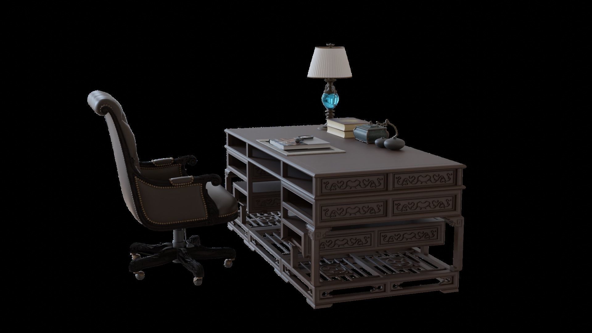 Chinese style CEO table 3D model_8