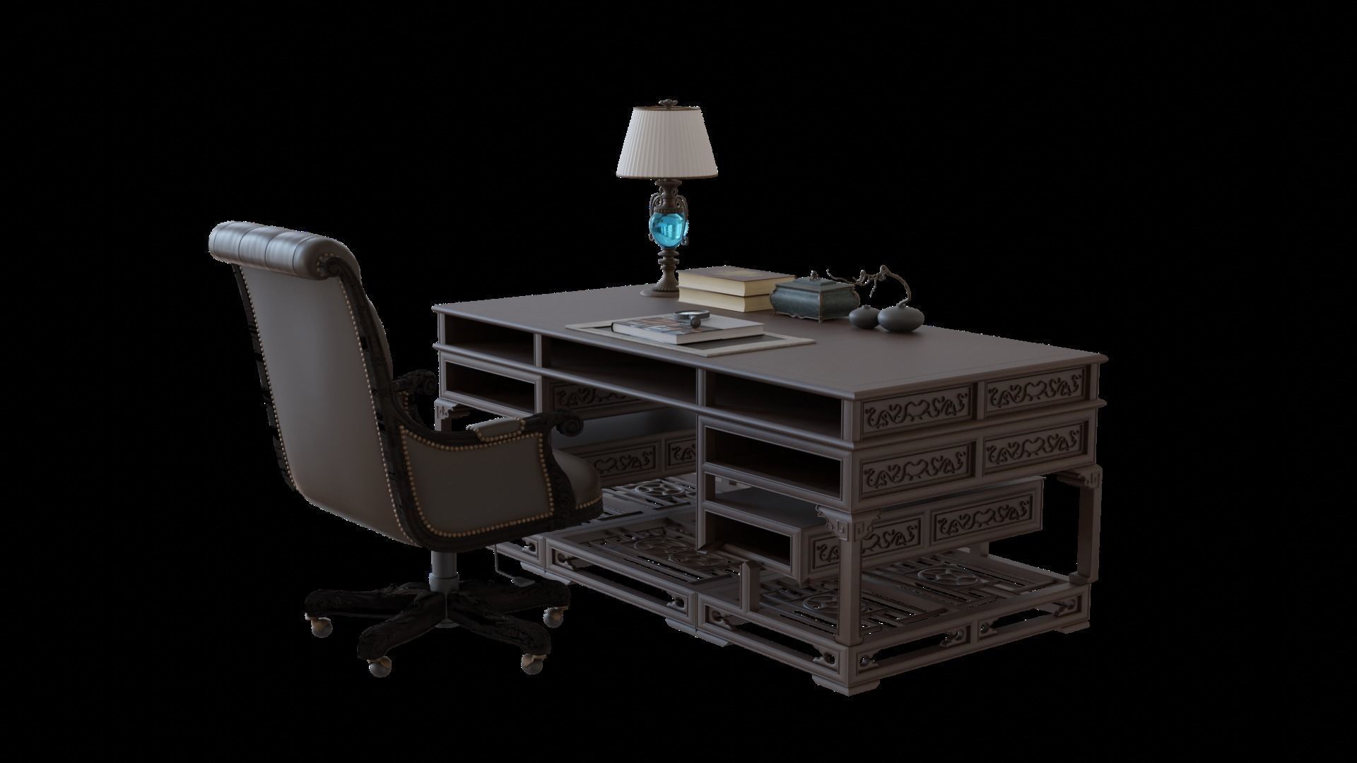Chinese style CEO table 3D model_9