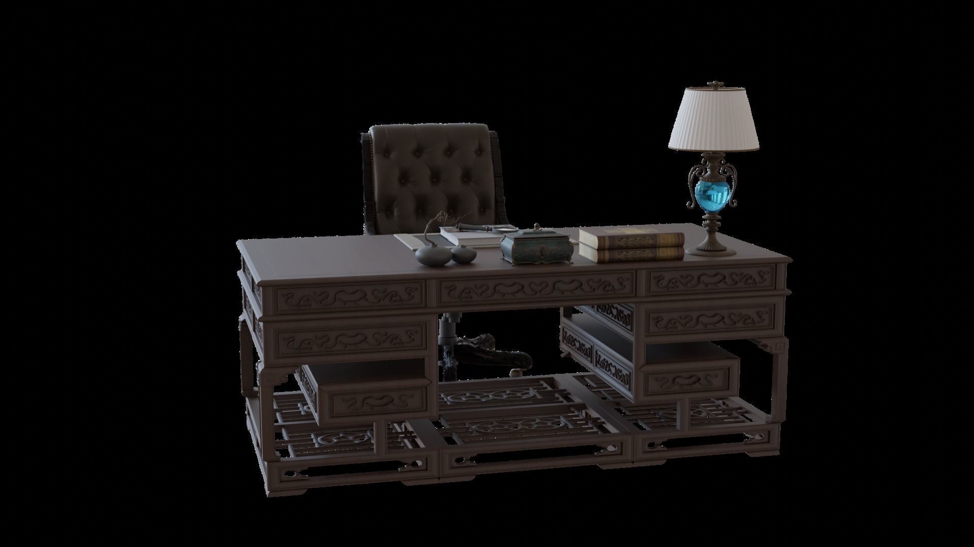 Chinese style CEO table 3D model_3