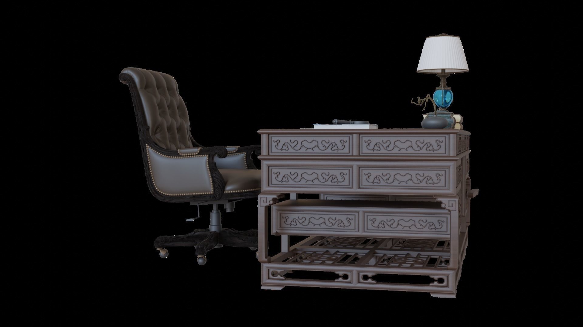 Chinese style CEO table 3D model_21