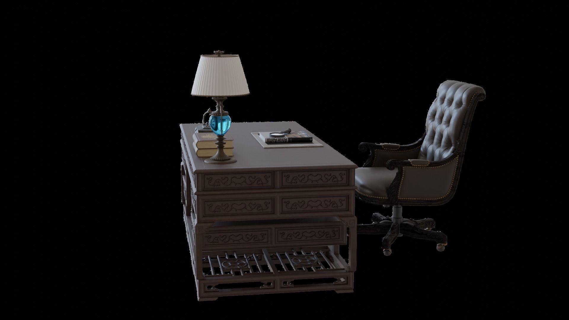 Chinese style CEO table 3D model_17
