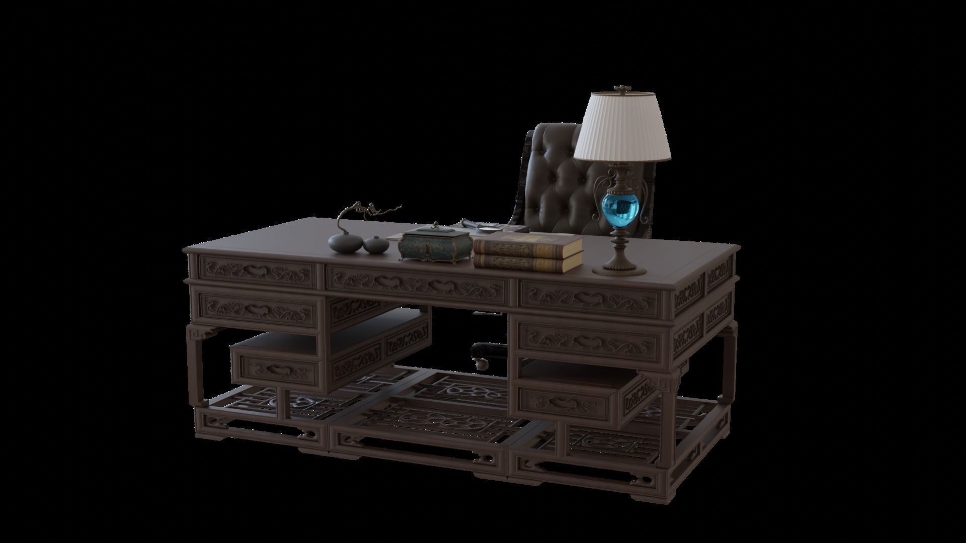 Chinese style CEO table 3D model_1