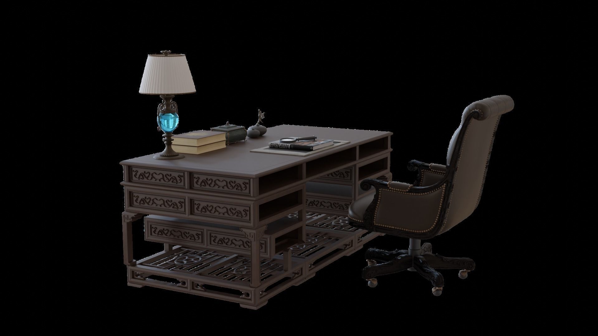 Chinese style CEO table 3D model_15