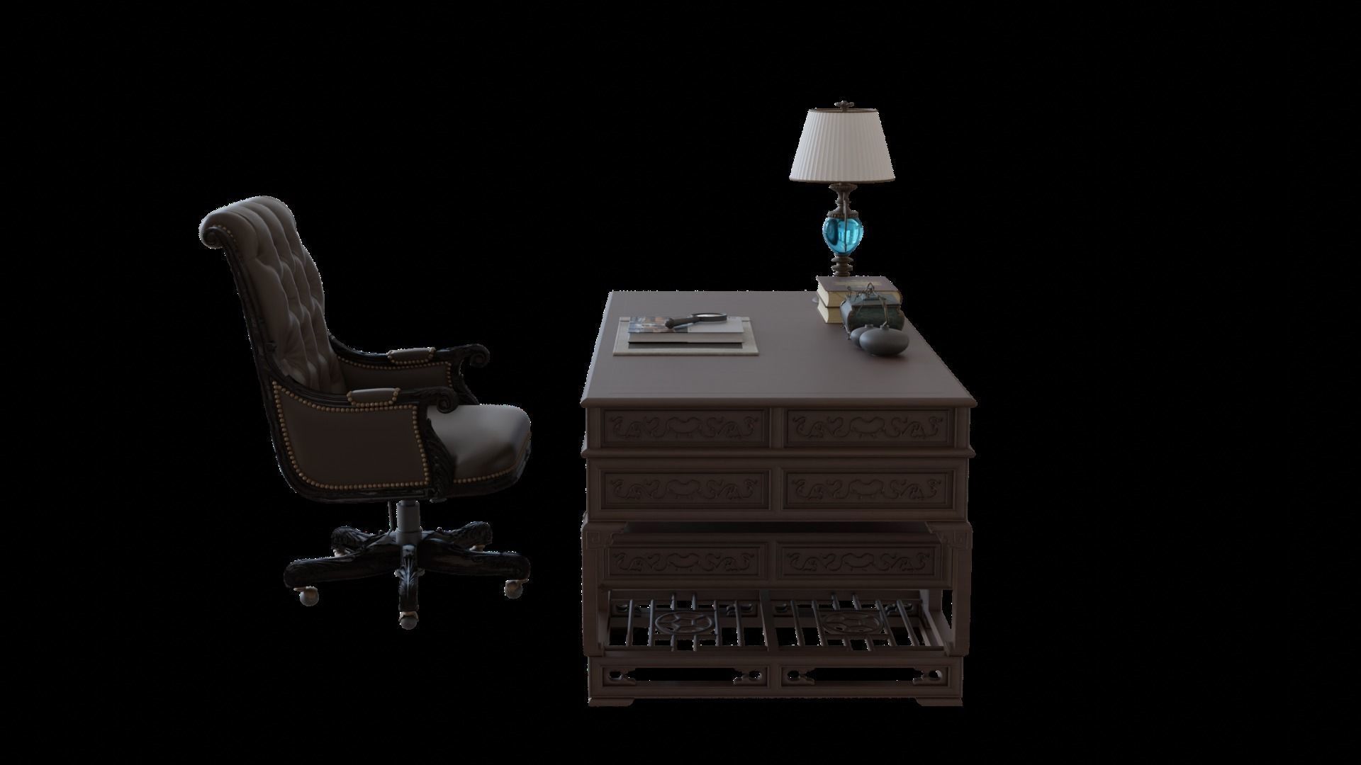 Chinese style CEO table 3D model_7