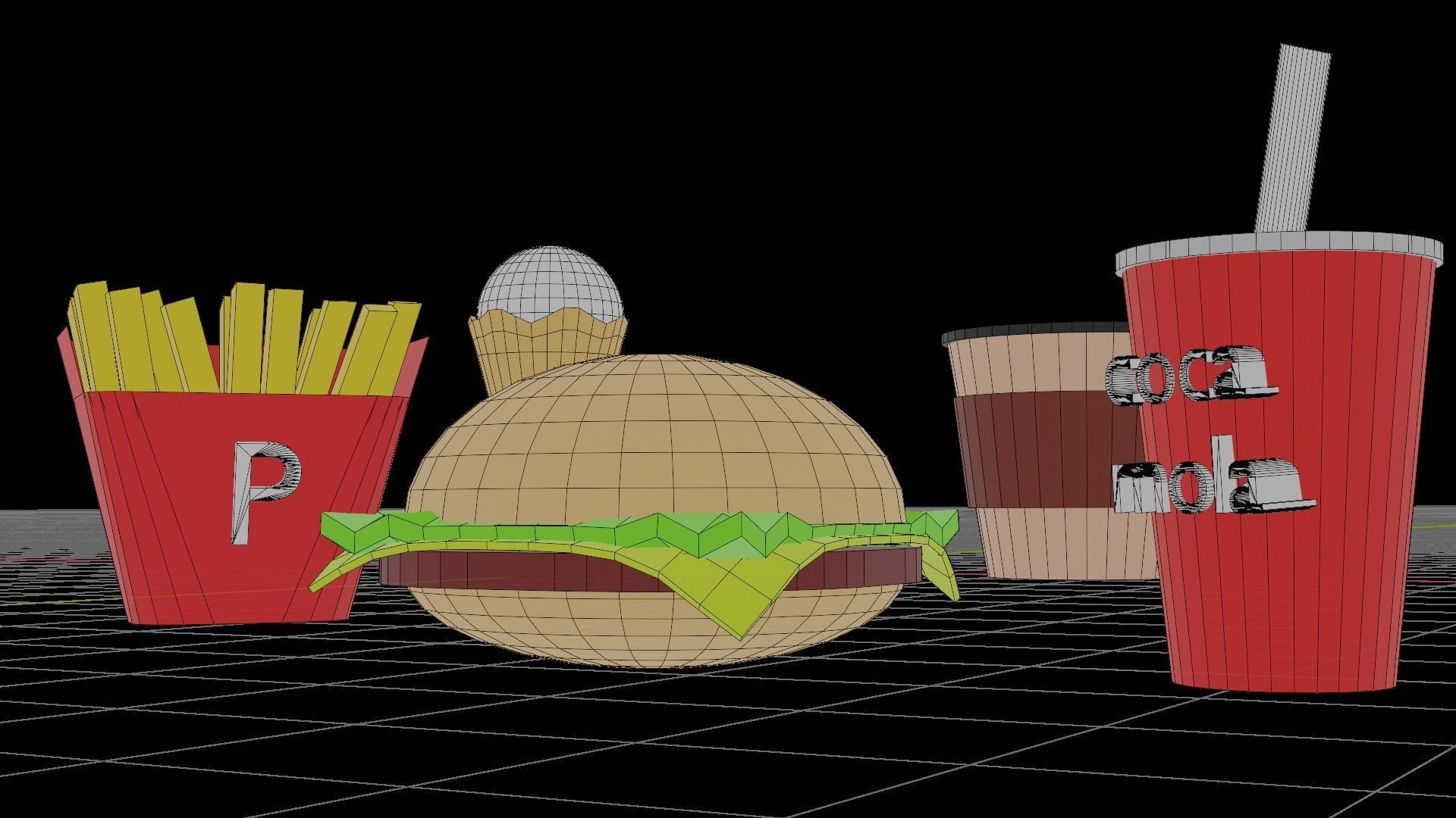 Fast Food set Low-poly 3D model_4